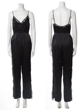 Fleur du Mal black floral  lace silk romper